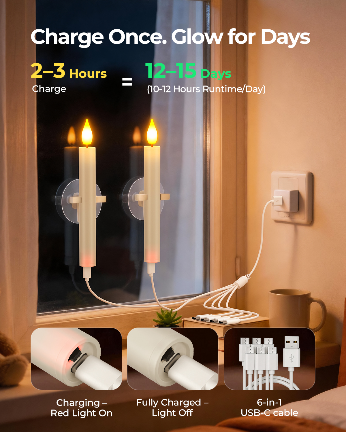 PChero 10Pcs Rechargeable Sensor Dawn to Dusk Window Candles - 图片 8