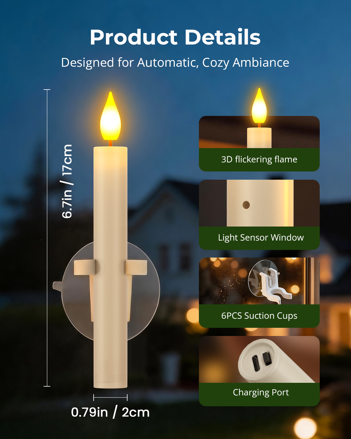 PChero 10Pcs Rechargeable Sensor Dawn to Dusk Window Candles - 图片 5