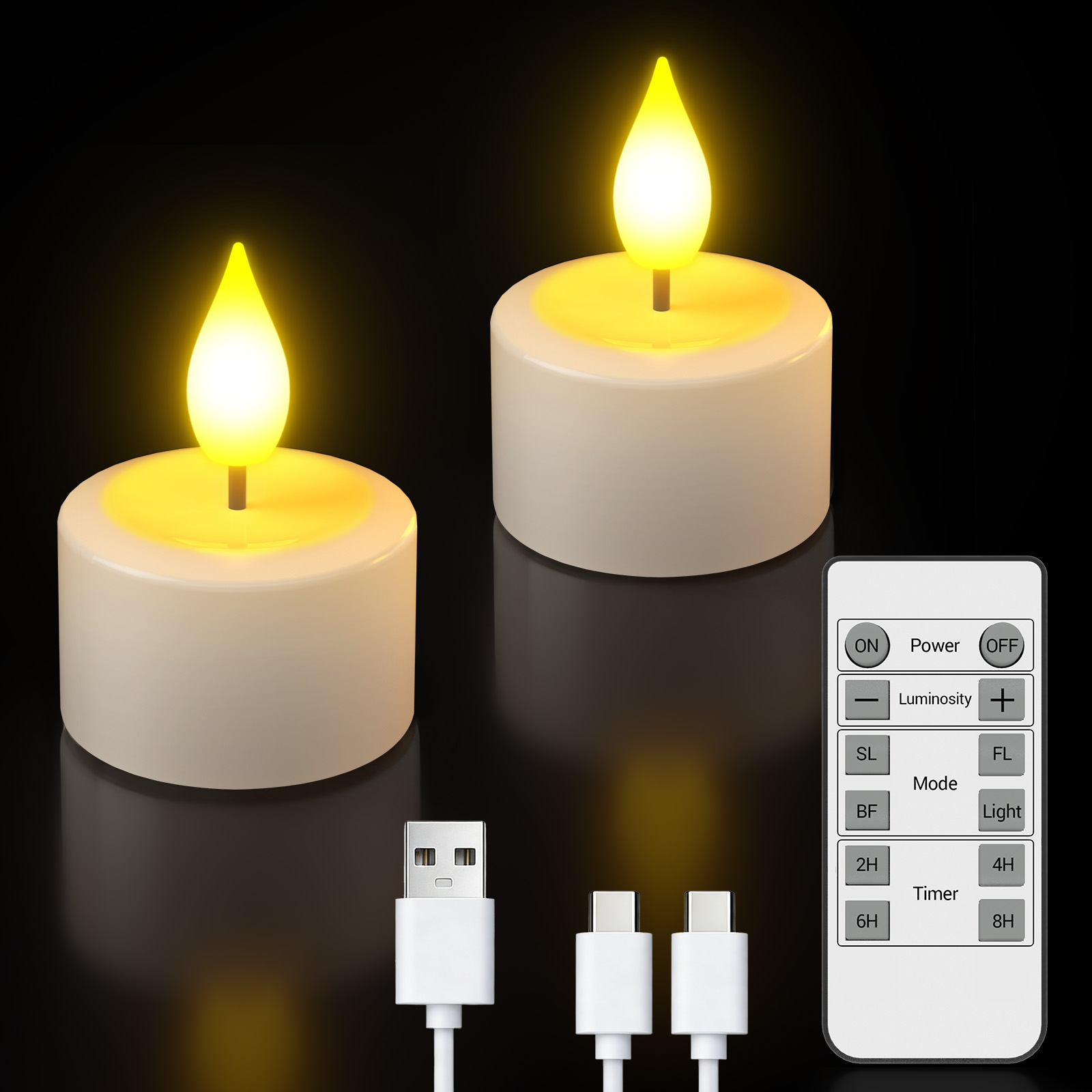 PChero 2pcs Rechargeable Tealight Candles with Remote