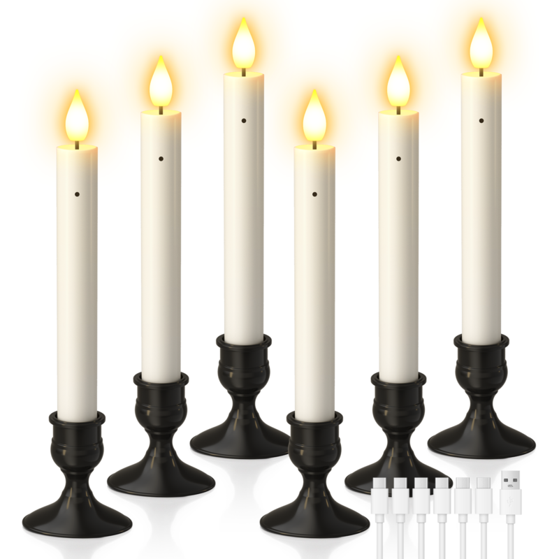 PChero 6Pcs Rechargeable Window Candles with Candles Holders，Dawn to Dusk Sensor