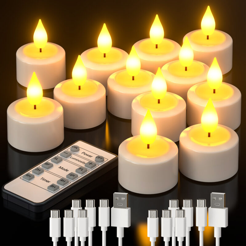 PChero 12pcs Rechargeable Tealight Candles with Remote