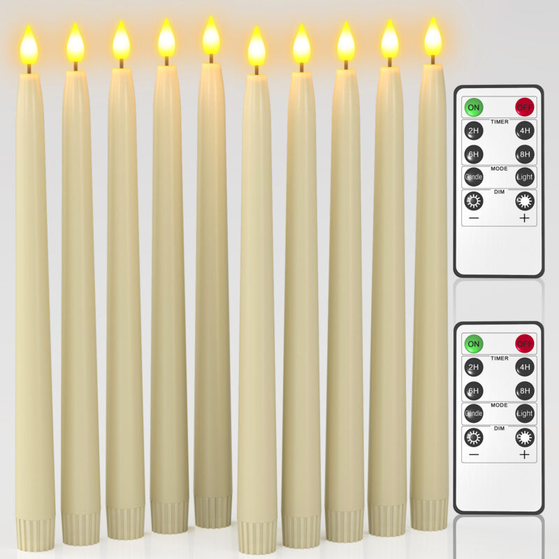 PChero 10Pack Flameless Taper Candles with Remote Timer, 11inch