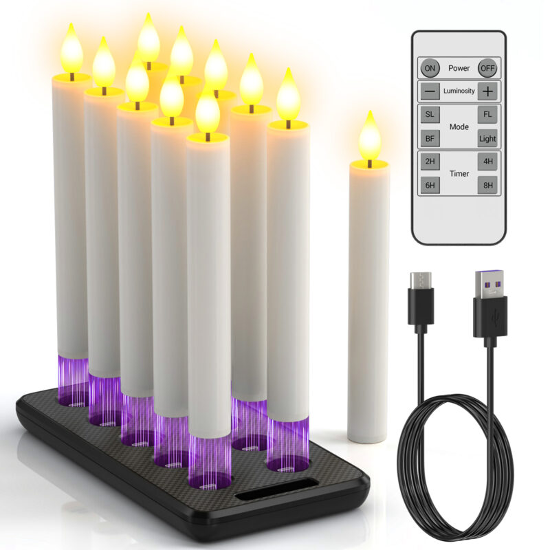 PChero 10pcs Rechargeable Taper Candles with Remote&Charging Station