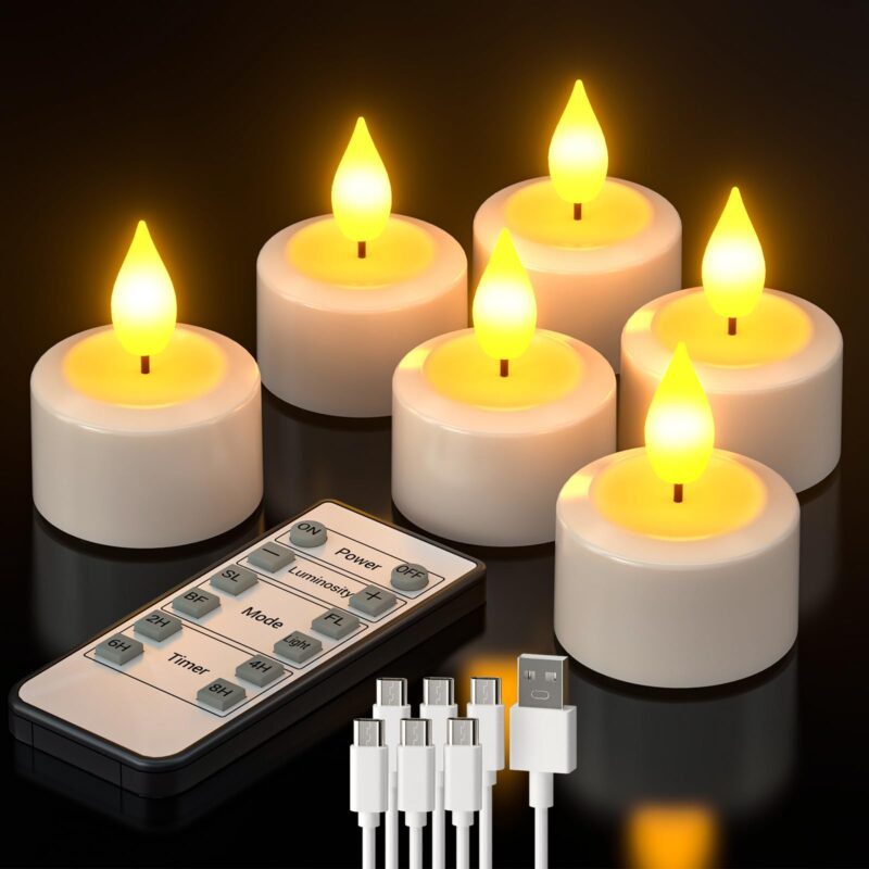 PChero 6pcs Rechargeable Tealight Candles with Remote