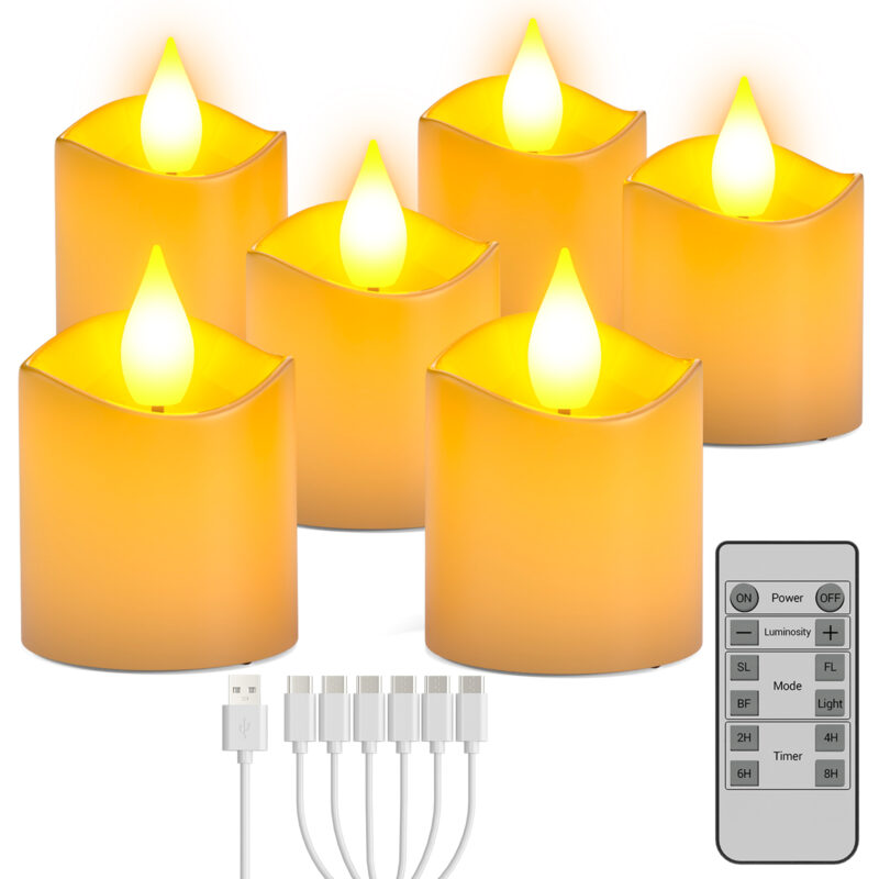 PChero 6pcs Rechargeable Votive Candles with Remote