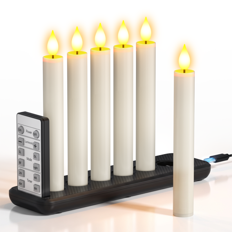 PChero 6pcs Rechargeable Taper Candles with Remote&Charging Station