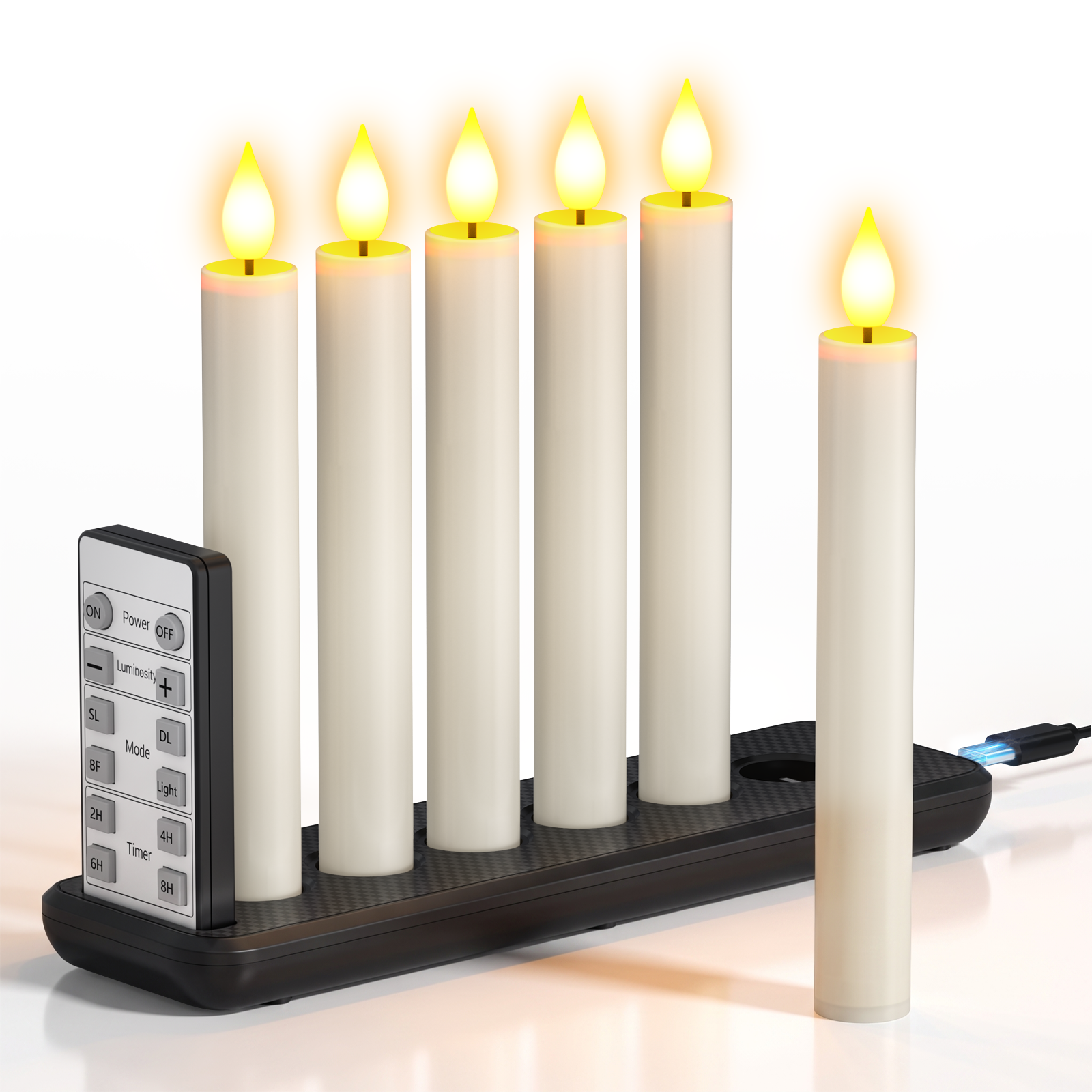 PChero 6pcs Rechargeable Taper Candles with Remote&Charging Station