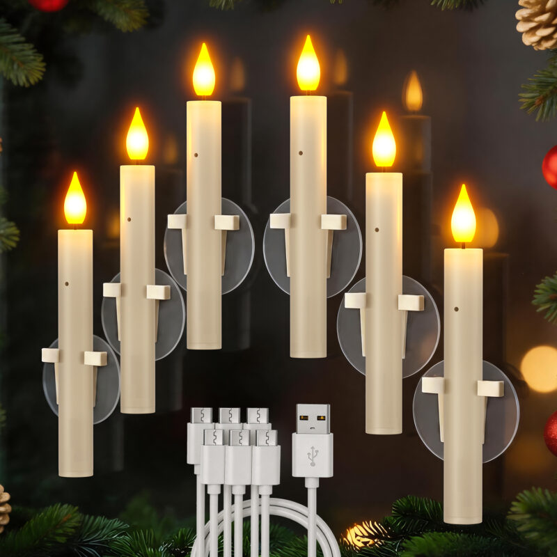 PChero 6Pcs Rechargeable Window Candles with Suctions，Dawn to Dusk Sensor